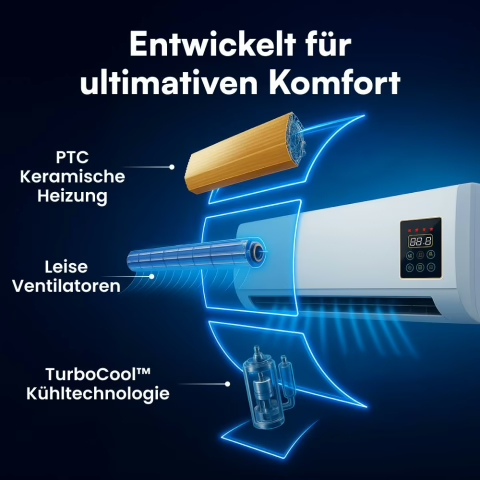 Coolzy Technologie: PTC Heizung, leise Ventilatoren, TurboCool